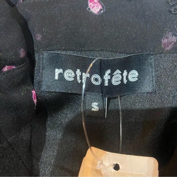 Retrofete Calla Dress Sz S NEW Rose Print Silk Button Front - Picture 8 of 9